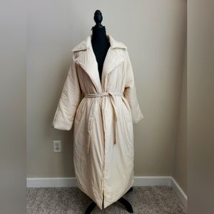 Miss Lola Cream Long Puff Coat. One size.
